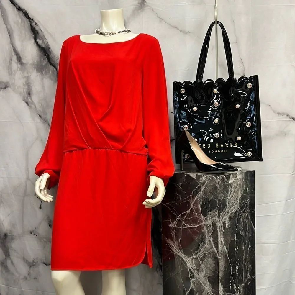 *Vince Camuto, classic red, modern voyage, style, long sleeve dress